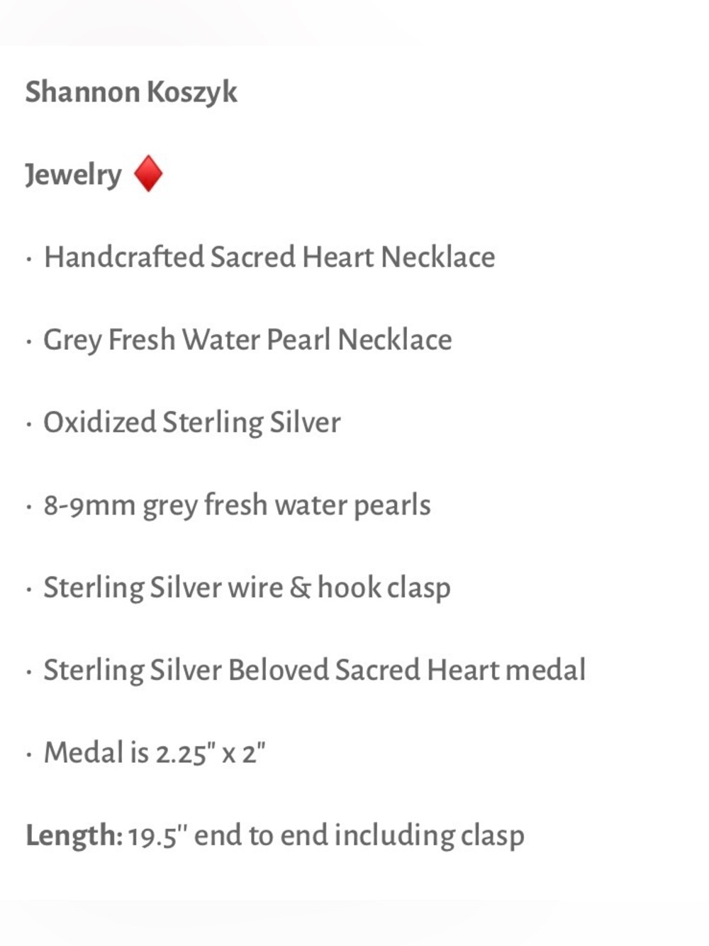 Shannon Koszyk Sacred heart freshwater Pearl Necklace - Picture 10 of 10